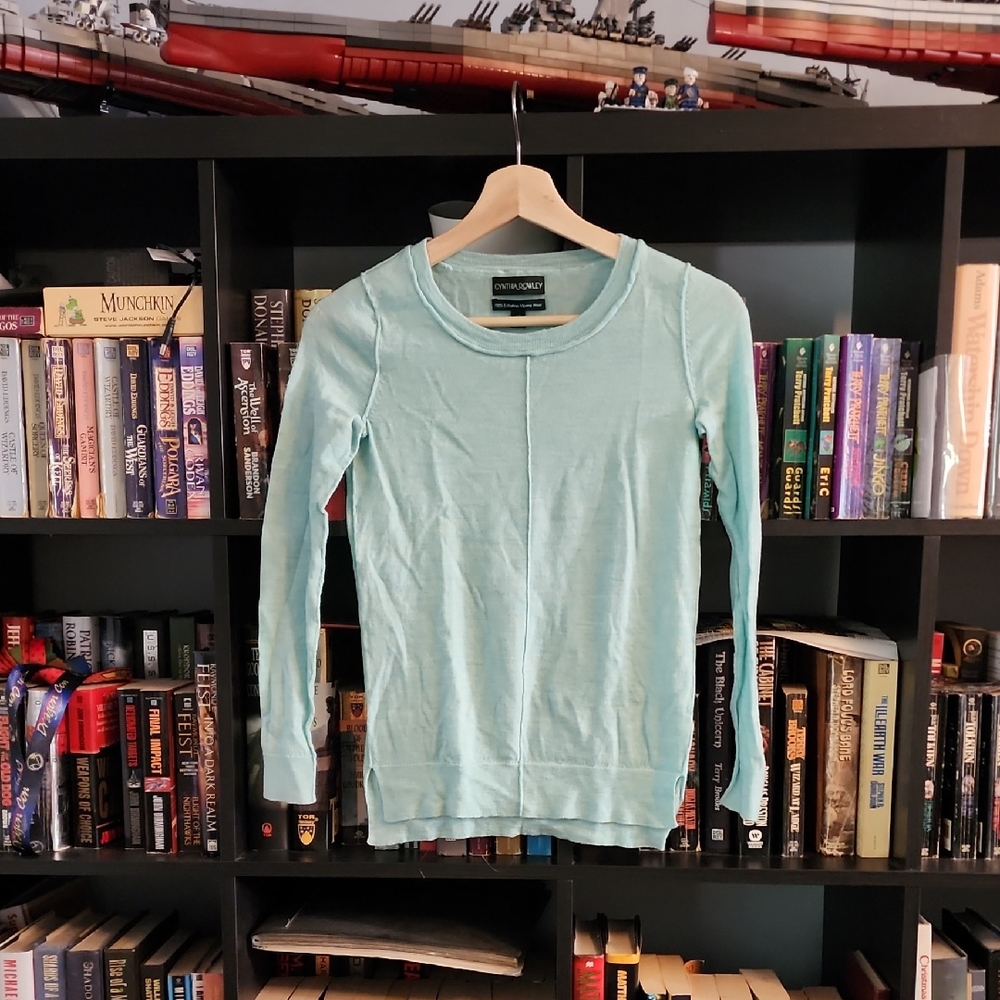 Cynthia Rowley Seafoam Crewneck Lightweight Long-Sleeve Top